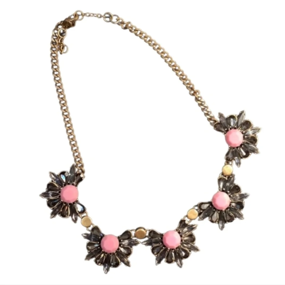 J. Crew Statement Necklace Dark Grey and Pink